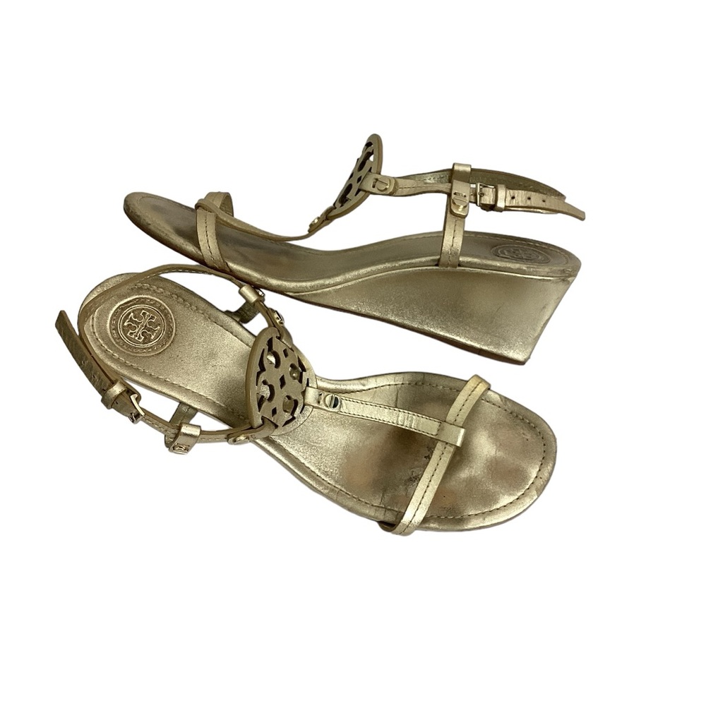 Tory Burch Miller 60MM Wedge Sandals in Sparkling Gold Size 9